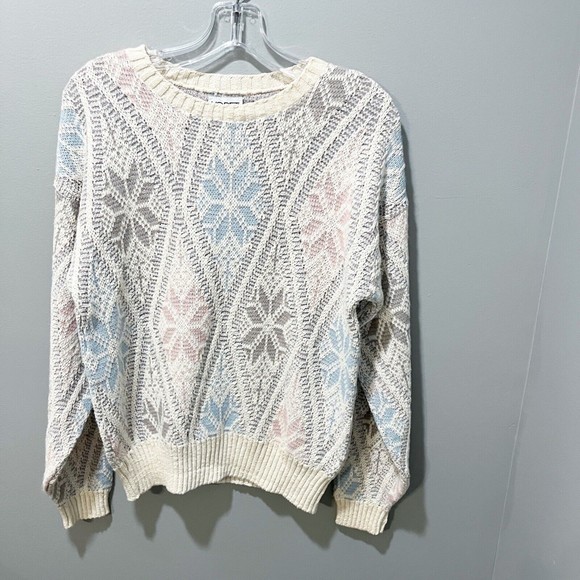 Koret Sweaters - Vtg Koret Womens Pastel Chunky Sweater M Textured Snowflakes Cotton Blend